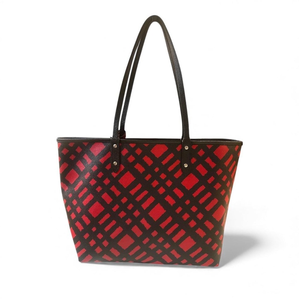 Coach Reversible Tote Bag Red Black Graphic Print Leather Interior Pouch - Picture 2 of 6